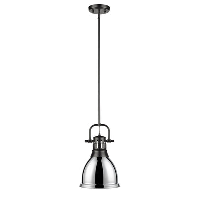 Yep by Golden Lighting Duncan 1-light 9in Rod Hung Pendant in Matte Black and Chrome shade - - Golden Lighting