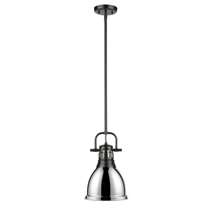 Yep by Golden Lighting Duncan 1-light 9in Rod Hung Pendant in Matte Black and Chrome shade - - Golden Lighting