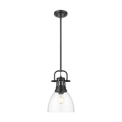 Yep by Golden Lighting Duncan 1-light 9in rod hung Pendant in Matte Black and Clear Glass - - Golden Lighting