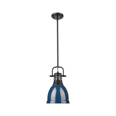 Yep by Golden Lighting Duncan 1-light 9in Rod Hung Pendant in Matte Black and Navy Blue shade - - Golden Lighting