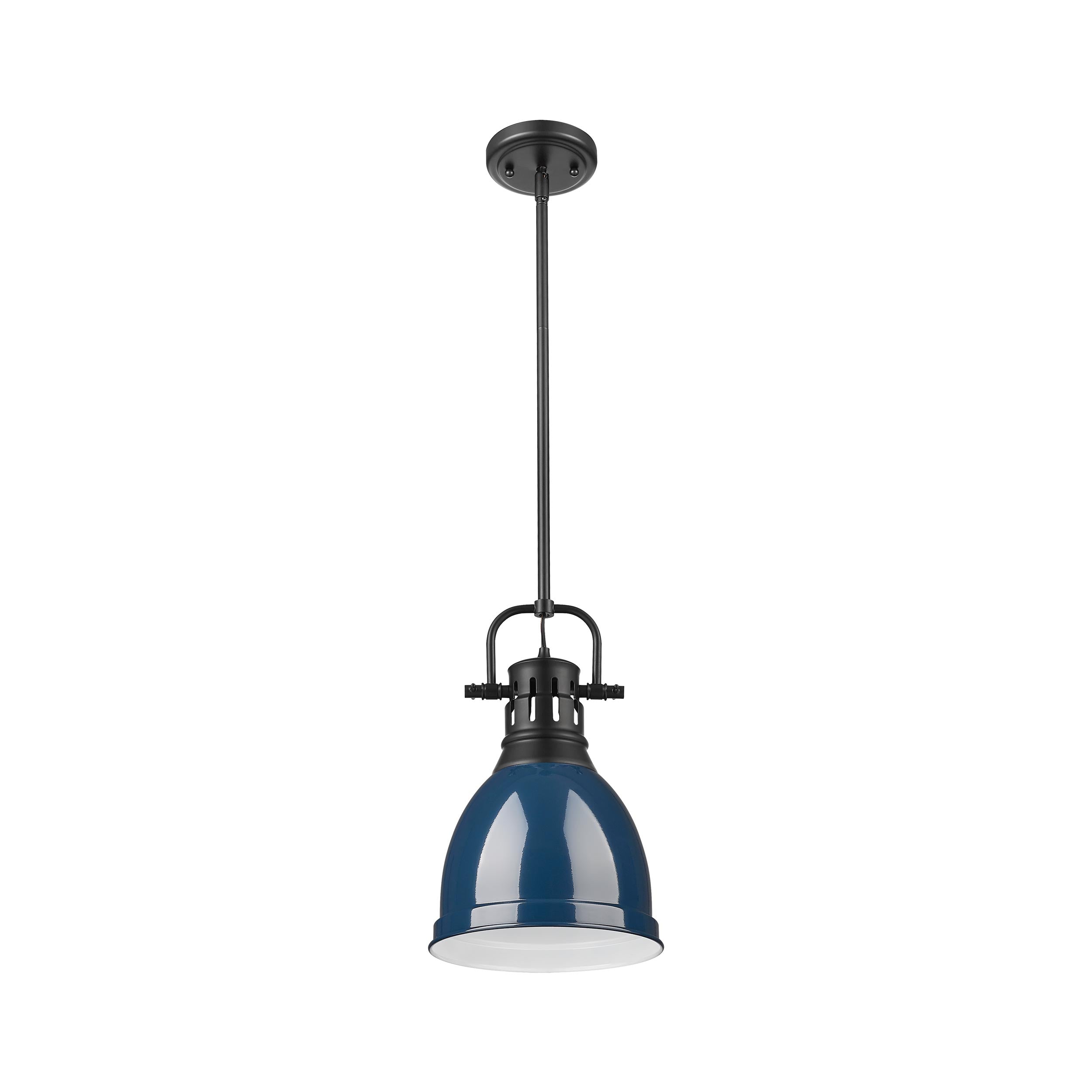 Yep by Golden Lighting Duncan 1-light 9in Rod Hung Pendant in Matte Black and Navy Blue shade - - Golden Lighting