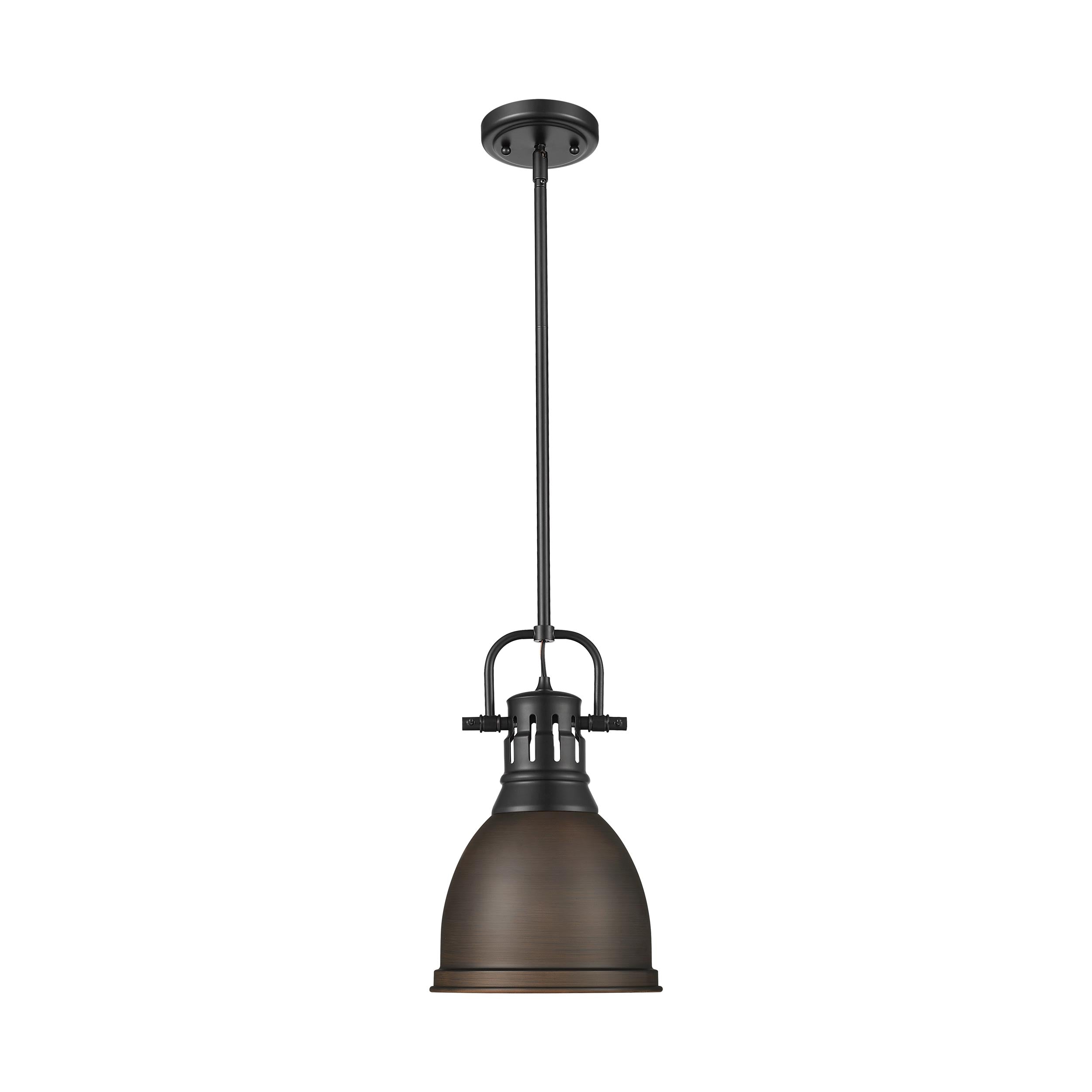Yep by Golden Lighting Duncan 1-light 9in Rod Hung Pendant in Matte Black and Rubbed Bronze shade - - Golden Lighting