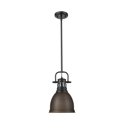 Yep by Golden Lighting Duncan 1-light 9in Rod Hung Pendant in Matte Black and Rubbed Bronze shade - - Golden Lighting
