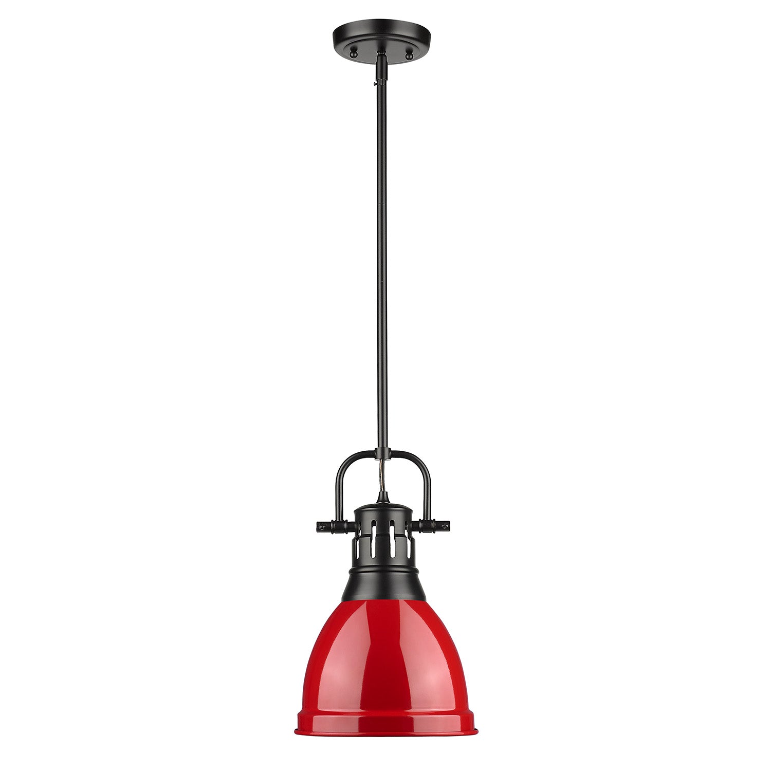 Yep by Golden Lighting Duncan 1-light 9in Rod Hung Pendant in Matte Black and Red shade - - Golden Lighting