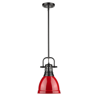 Yep by Golden Lighting Duncan 1-light 9in Rod Hung Pendant in Matte Black and Red shade - - Golden Lighting