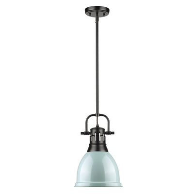 Yep by Golden Lighting Duncan 1-light 9in Rod Hung Pendant in Matte Black and Seafoam shade - - Golden Lighting
