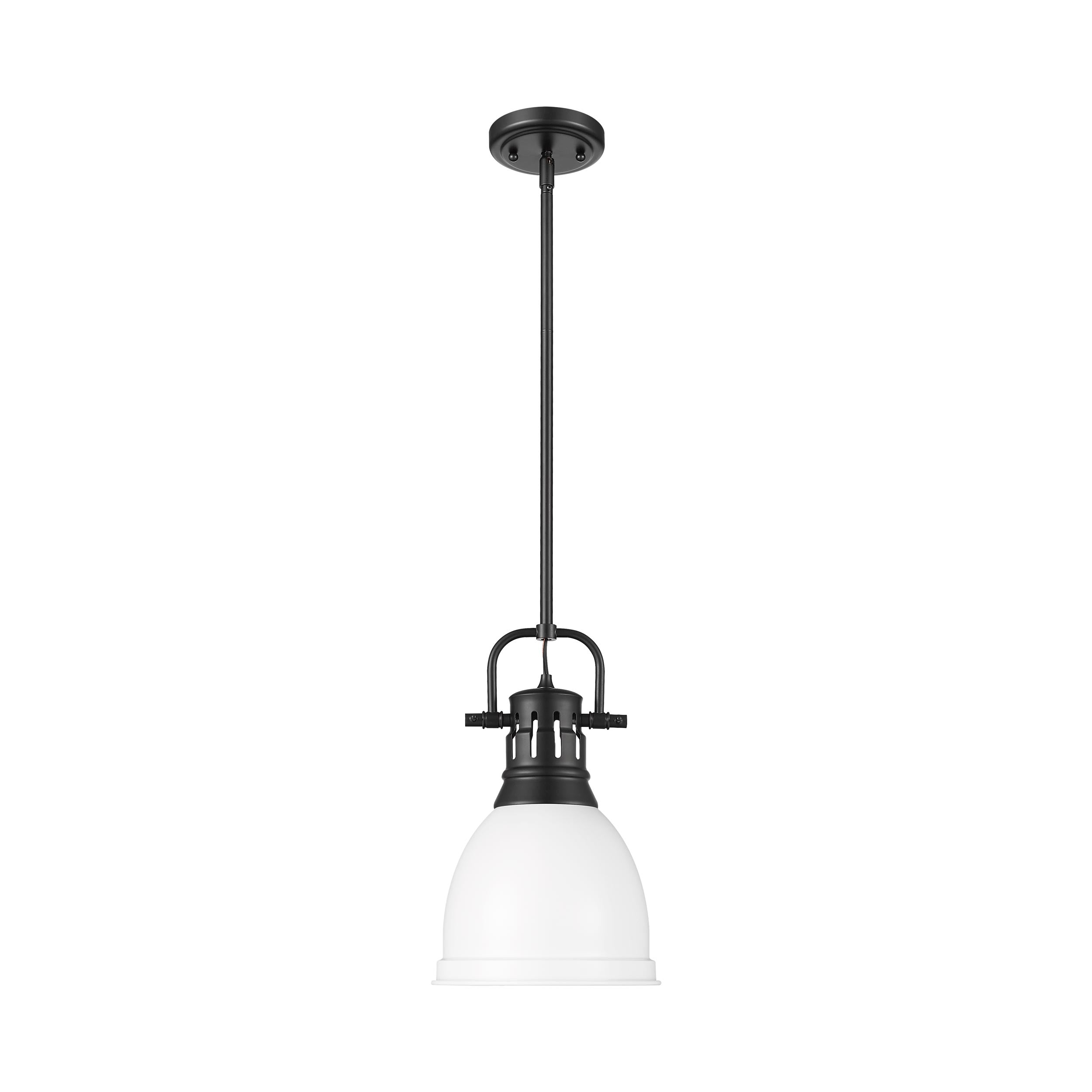 Yep by Golden Lighting Duncan 1-light 9in Rod Hung Pendant in Matte Black and Matte White shade - - Golden Lighting