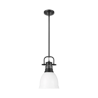 Yep by Golden Lighting Duncan 1-light 9in Rod Hung Pendant in Matte Black and Matte White shade - - Golden Lighting