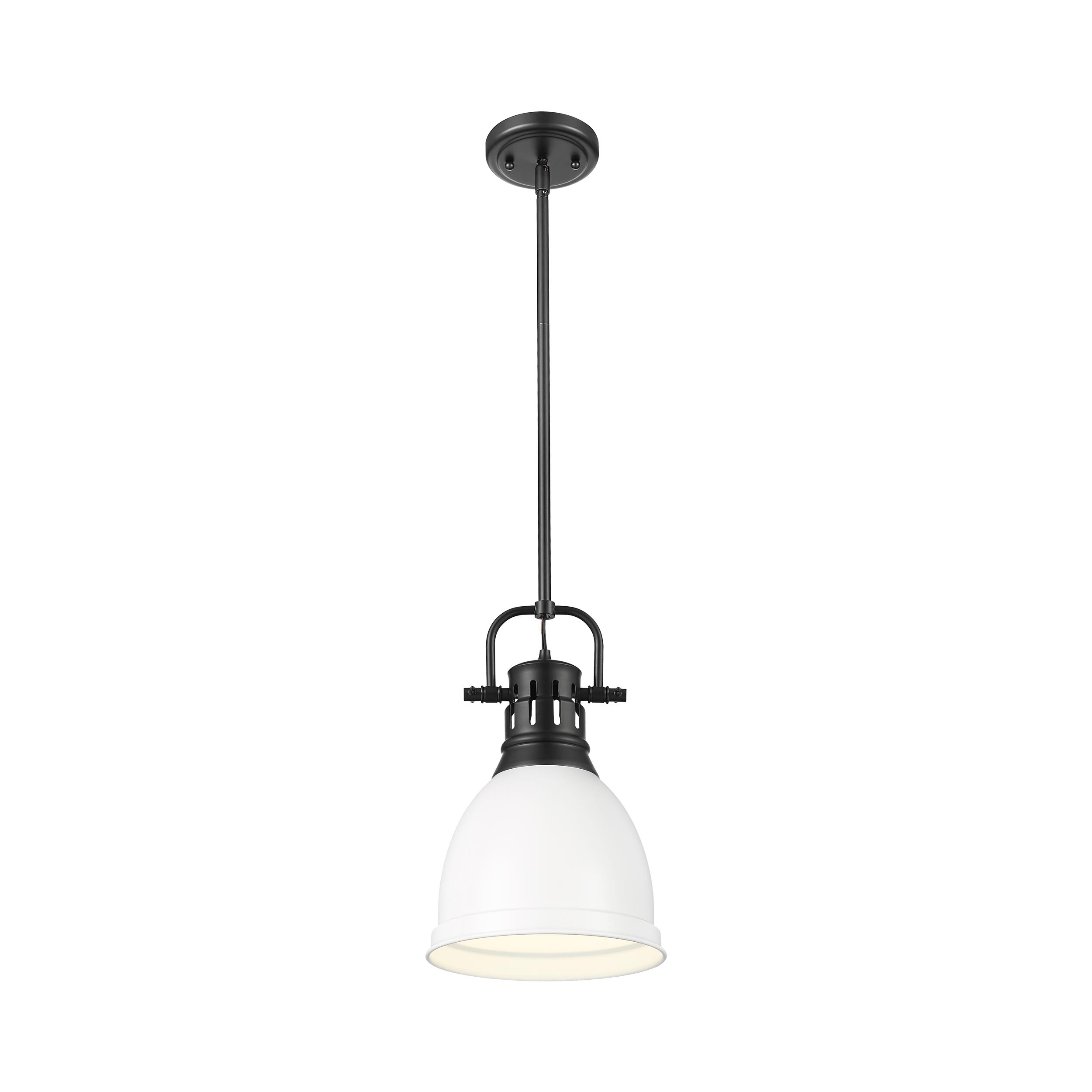 Yep by Golden Lighting Duncan 1-light 9in Rod Hung Pendant in Matte Black and Matte White shade - - Golden Lighting