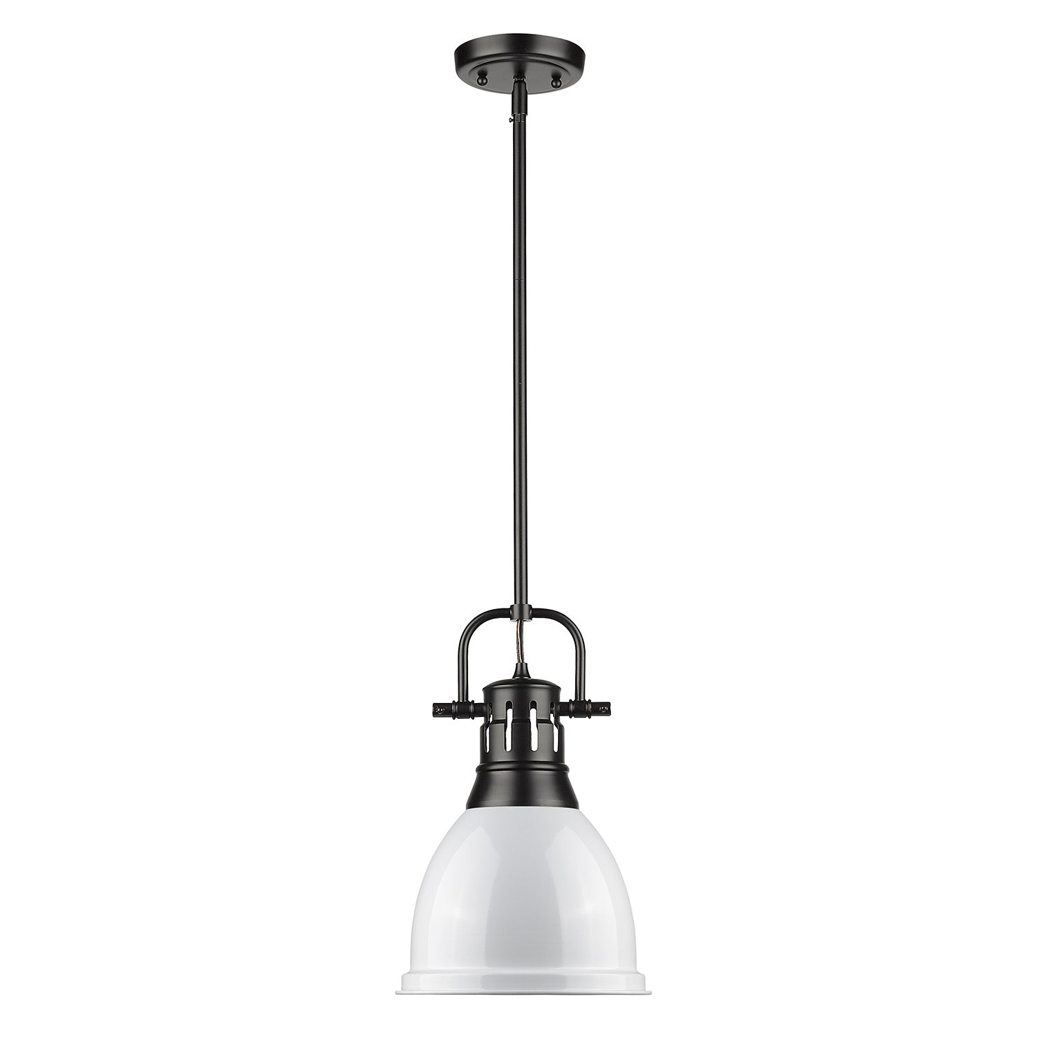 Yep by Golden Lighting Duncan 1-light 9in Rod Hung Pendant in Matte Black and White shade - - Golden Lighting