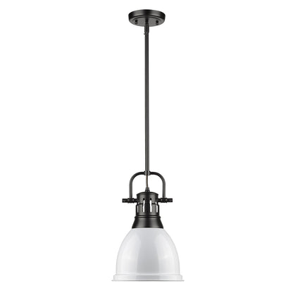 Yep by Golden Lighting Duncan 1-light 9in Rod Hung Pendant in Matte Black and White shade - - Golden Lighting