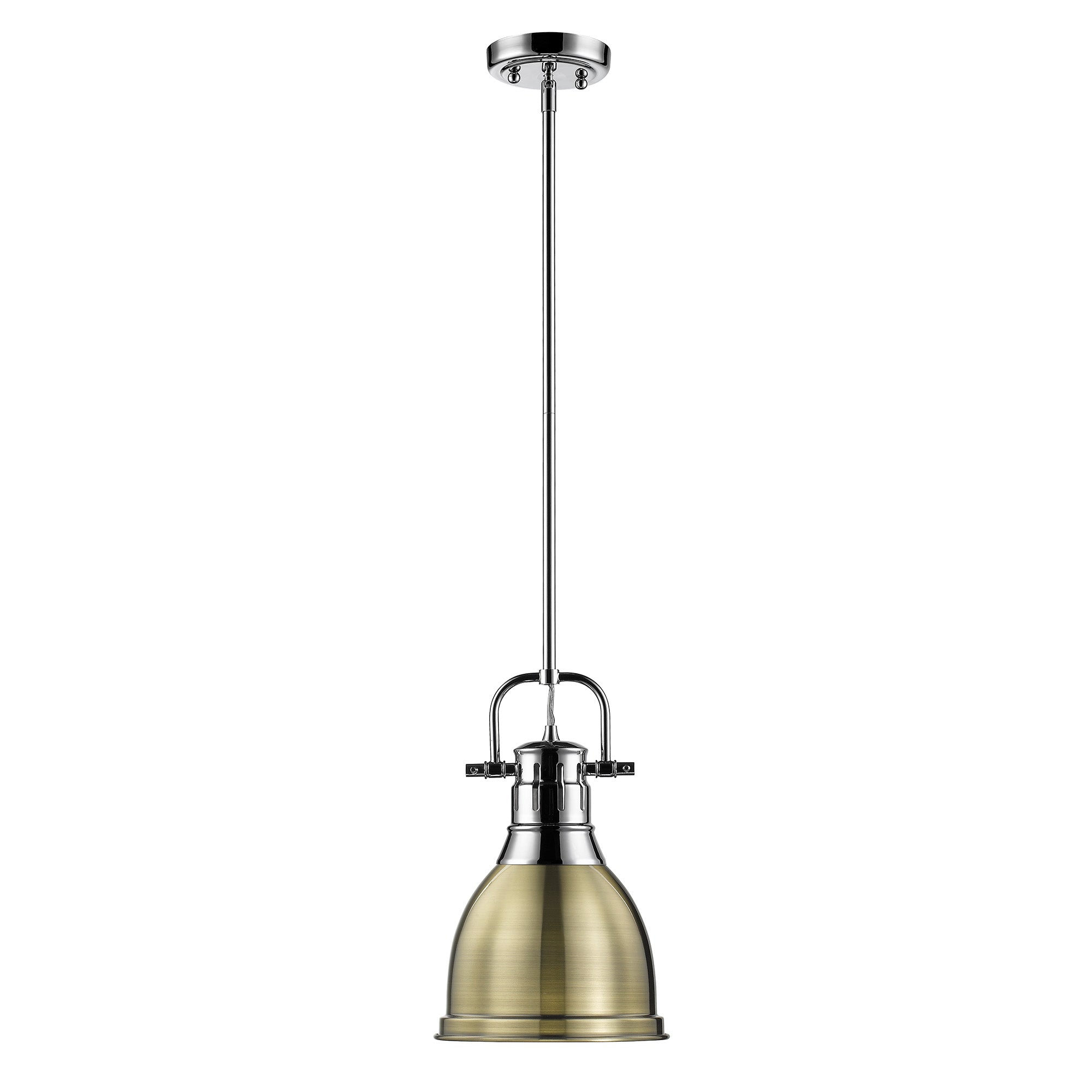 Yep by Golden Lighting Duncan 1-light 9in Rod Hung Pendant in Chrome and Aged Brass shade - - Golden Lighting