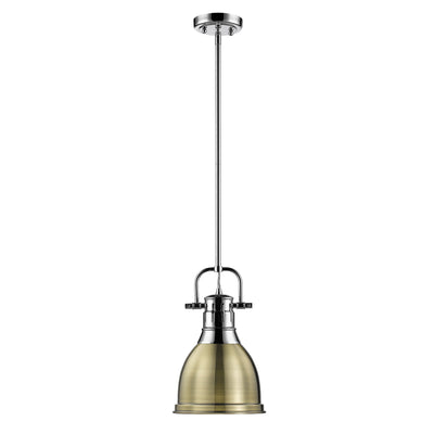Yep by Golden Lighting Duncan 1-light 9in Rod Hung Pendant in Chrome and Aged Brass shade - - Golden Lighting