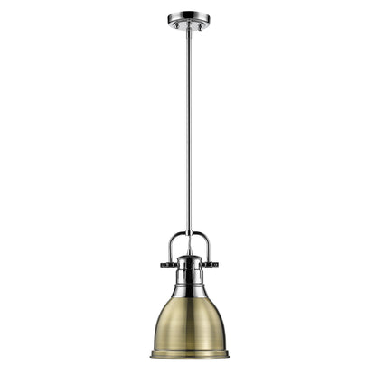 Yep by Golden Lighting Duncan 1-light 9in Rod Hung Pendant in Chrome and Aged Brass shade - - Golden Lighting