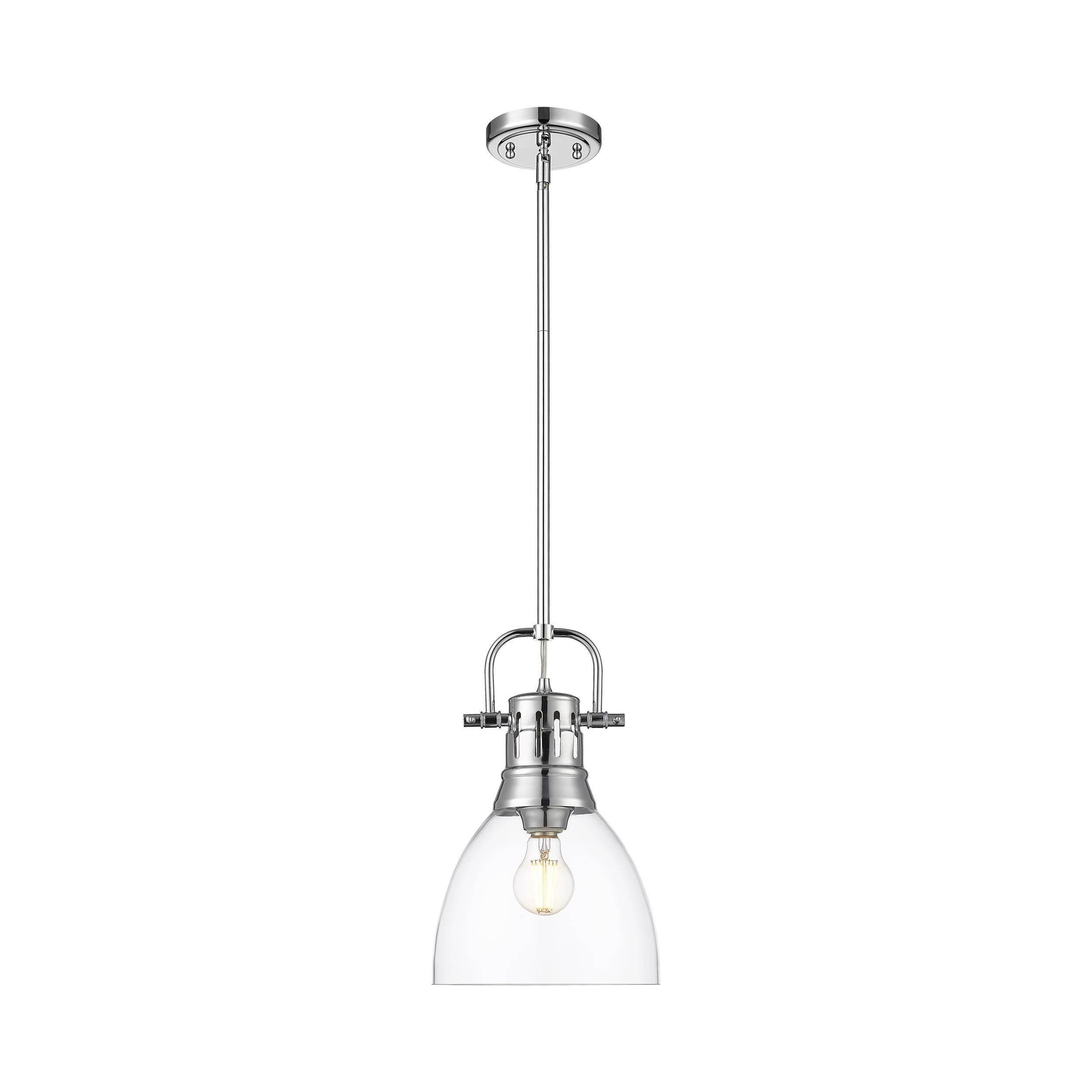 Yep by Golden Lighting Duncan 1-light 9in rod hung Pendant in Chrome and Clear Glass - - Golden Lighting