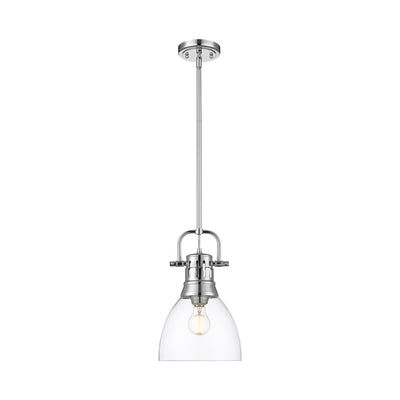 Yep by Golden Lighting Duncan 1-light 9in rod hung Pendant in Chrome and Clear Glass - - Golden Lighting
