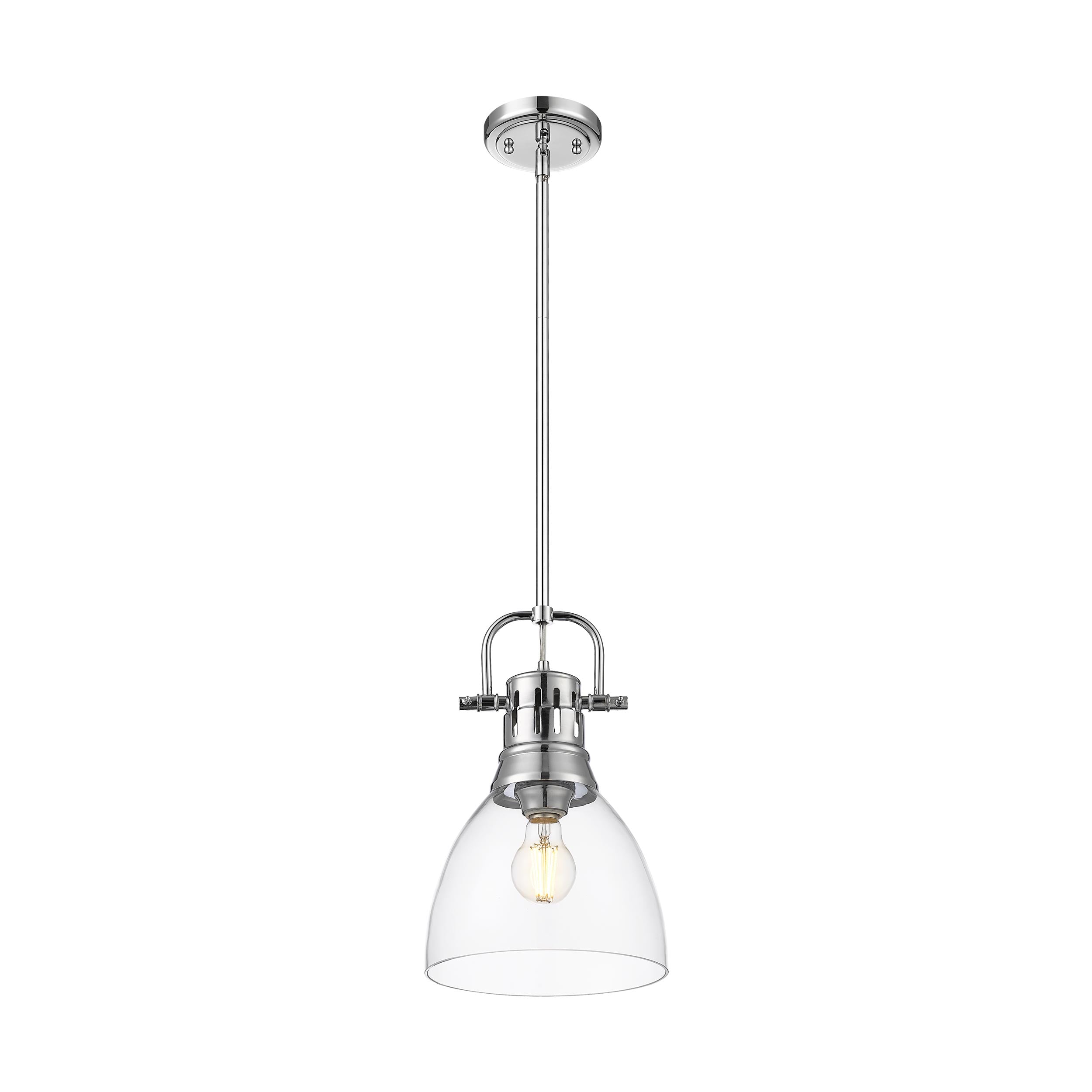 Yep by Golden Lighting Duncan 1-light 9in rod hung Pendant in Chrome and Clear Glass - - Golden Lighting