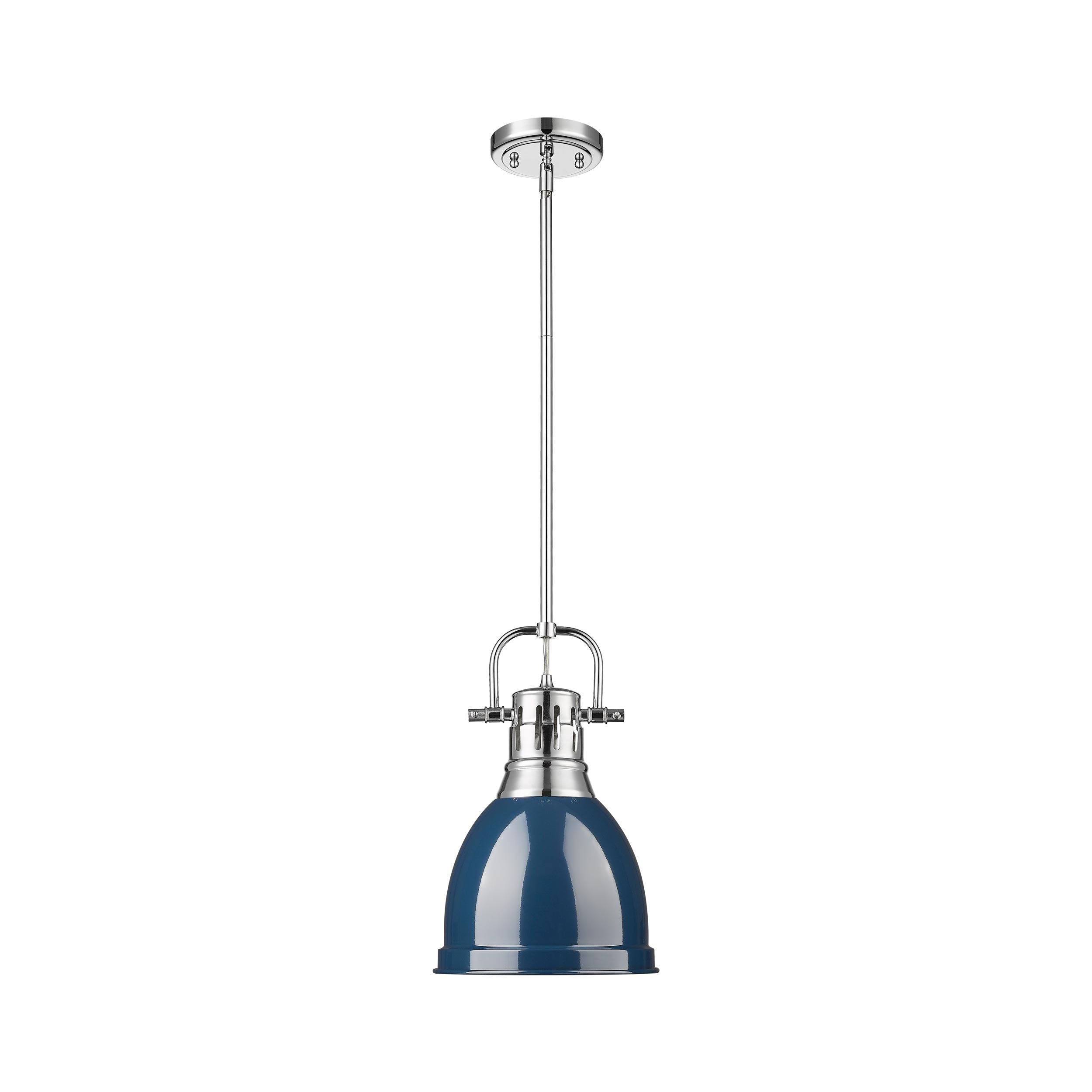 Yep by Golden Lighting Duncan 1-light 9in Rod Hung Pendant in Chrome and Navy Blue shade - - Golden Lighting