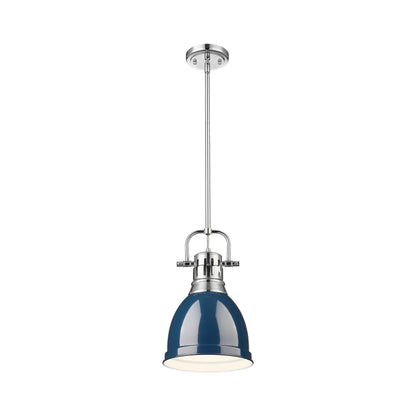 Yep by Golden Lighting Duncan 1-light 9in Rod Hung Pendant in Chrome and Navy Blue shade - - Golden Lighting