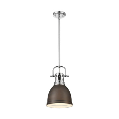 Yep by Golden Lighting Duncan 1-light 9in Rod Hung Pendant in Chrome and Rubbed Bronze shade - - Golden Lighting