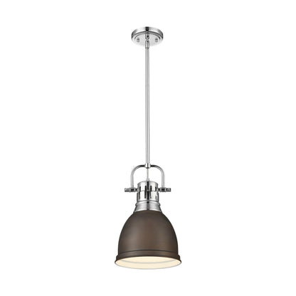 Yep by Golden Lighting Duncan 1-light 9in Rod Hung Pendant in Chrome and Rubbed Bronze shade - - Golden Lighting