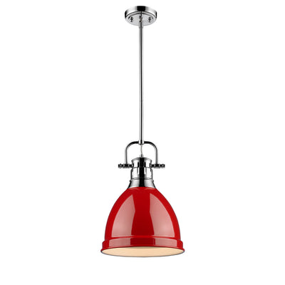 Yep by Golden Lighting Duncan 1-light 9in Rod Hung Pendant in Chrome and Red shade - - Golden Lighting