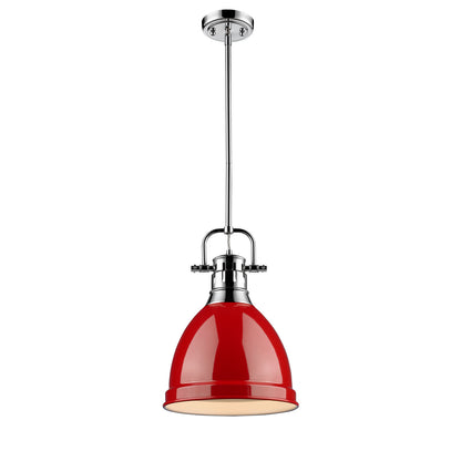 Yep by Golden Lighting Duncan 1-light 9in Rod Hung Pendant in Chrome and Red shade - - Golden Lighting