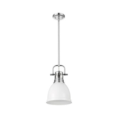 Yep by Golden Lighting Duncan 1-light 9in Rod Hung Pendant in Chrome and Matte White shade - - Golden Lighting