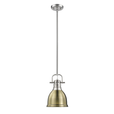 Yep by Golden Lighting Duncan 1-light 9in Rod Hung Pendant in Pewter and Aged Brass shade - - Golden Lighting