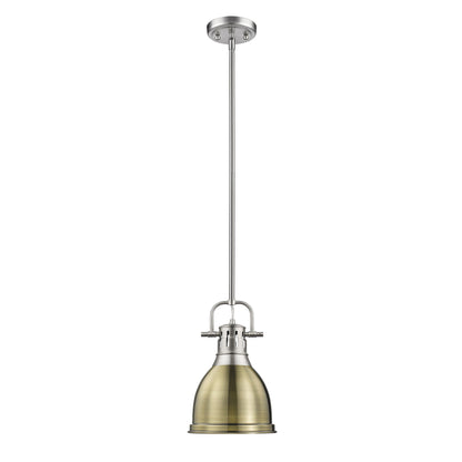 Yep by Golden Lighting Duncan 1-light 9in Rod Hung Pendant in Pewter and Aged Brass shade - - Golden Lighting