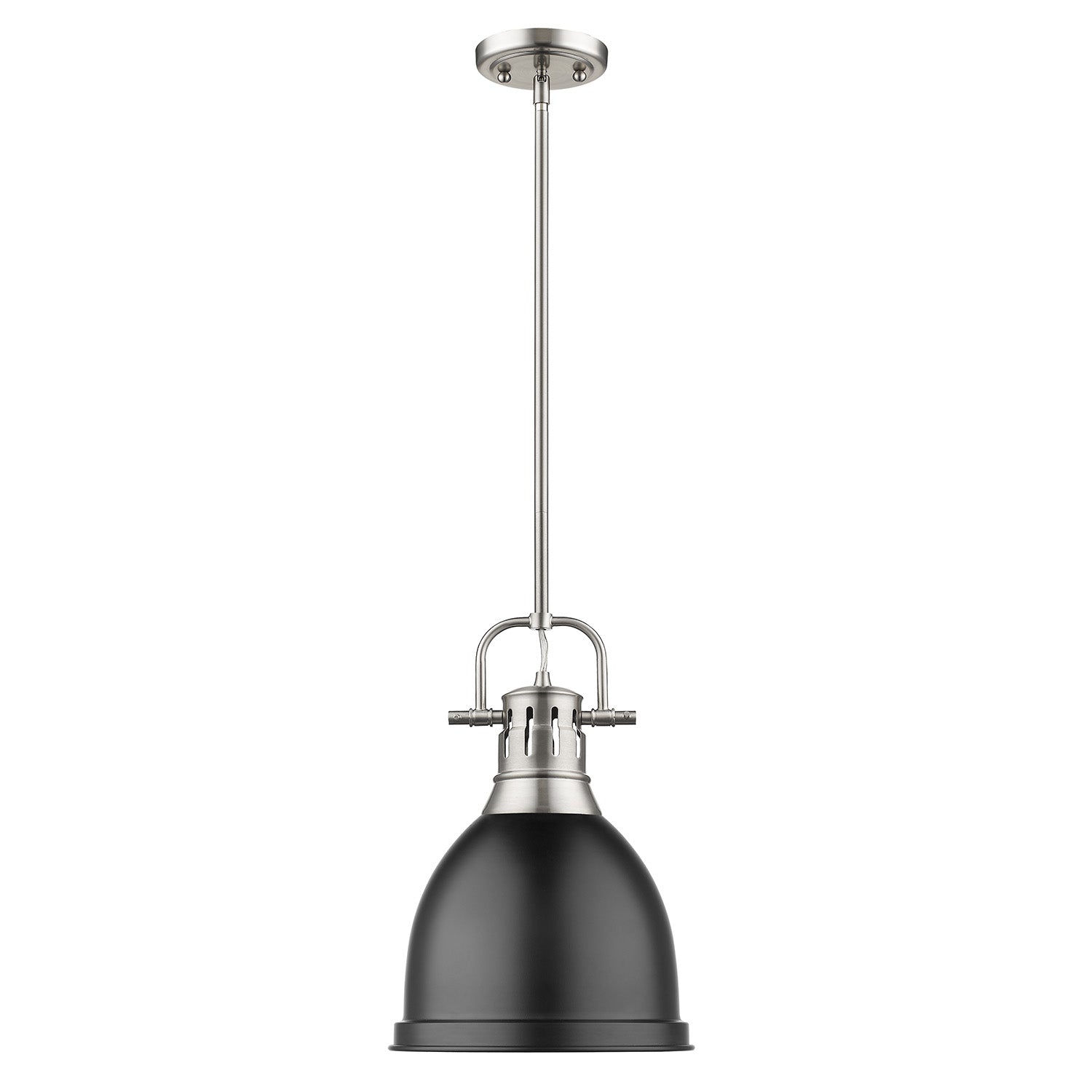 Yep by Golden Lighting Duncan 1-light 9in Rod Hung Pendant in Pewter and Matte Black shade - - Golden Lighting