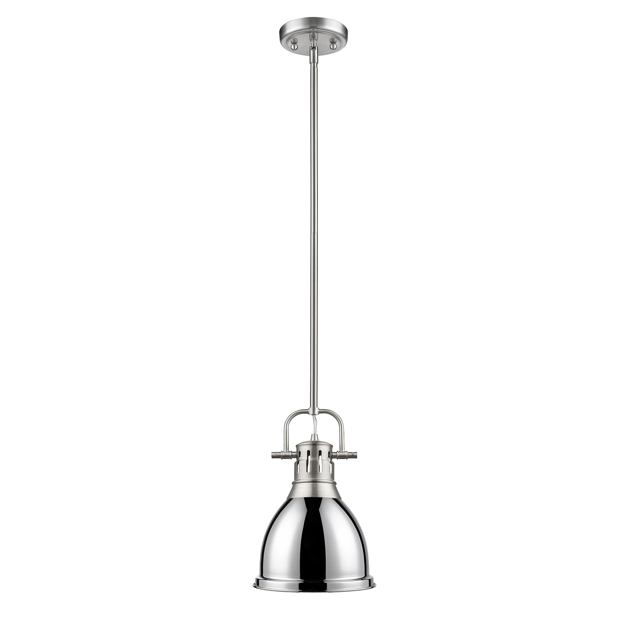 Yep by Golden Lighting Duncan 1-light 9in Rod Hung Pendant in Pewter and Chrome shade - - Golden Lighting