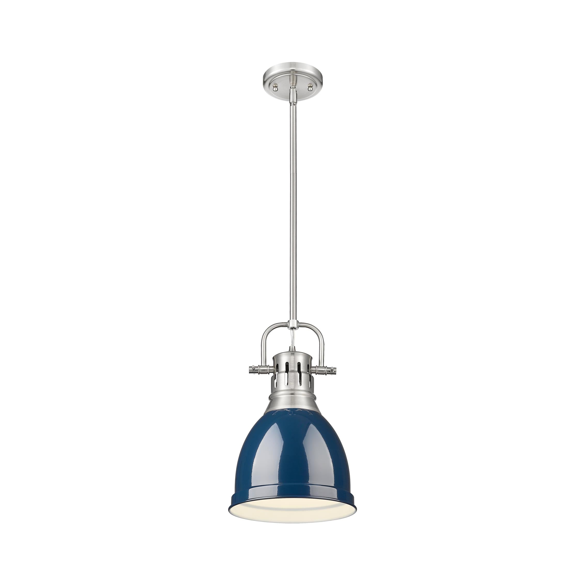 Yep by Golden Lighting Duncan 1-light 9in Rod Hung Pendant in Pewter and Navy Blue shade - - Golden Lighting