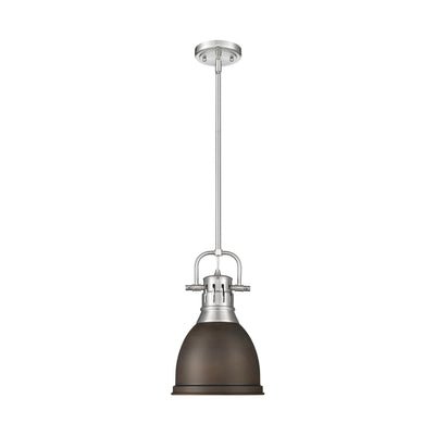 Yep by Golden Lighting Duncan 1-light 9in Rod Hung Pendant in Pewter and Rubbed Bronze shade - - Golden Lighting