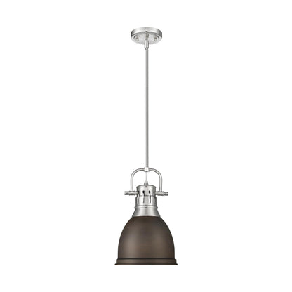 Yep by Golden Lighting Duncan 1-light 9in Rod Hung Pendant in Pewter and Rubbed Bronze shade - - Golden Lighting