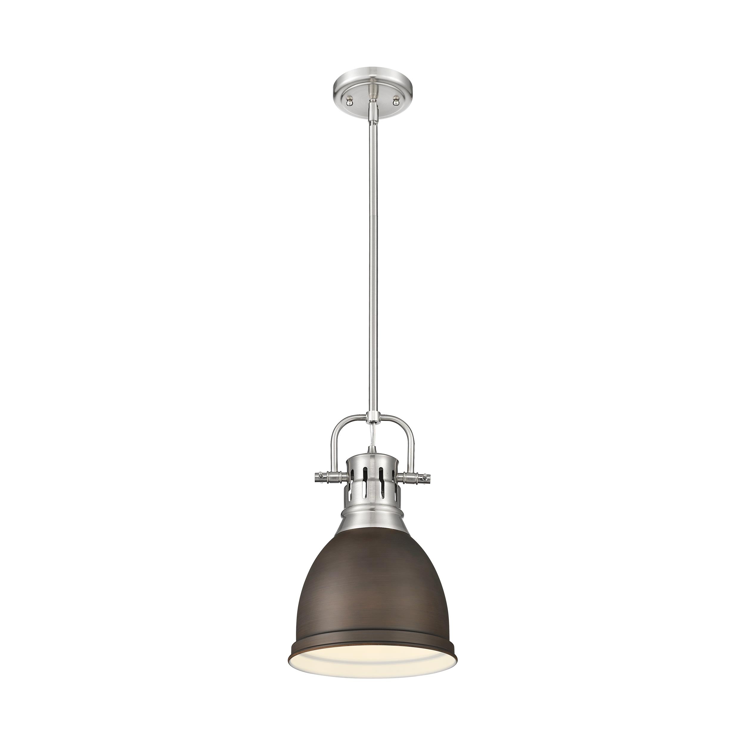 Yep by Golden Lighting Duncan 1-light 9in Rod Hung Pendant in Pewter and Rubbed Bronze shade - - Golden Lighting