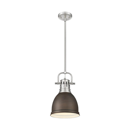 Yep by Golden Lighting Duncan 1-light 9in Rod Hung Pendant in Pewter and Rubbed Bronze shade - - Golden Lighting