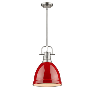 Yep by Golden Lighting Duncan 1-light 9in Rod Hung Pendant in Pewter and Red shade - - Golden Lighting