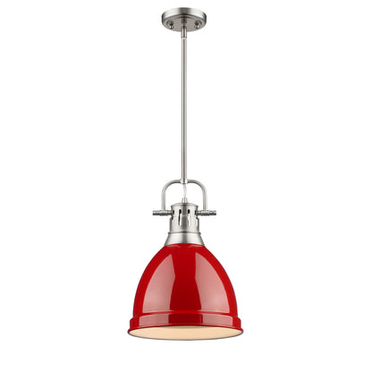 Yep by Golden Lighting Duncan 1-light 9in Rod Hung Pendant in Pewter and Red shade - - Golden Lighting