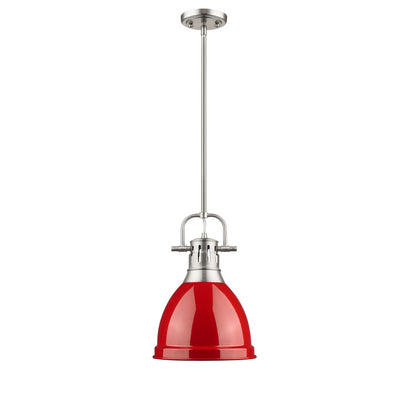 Yep by Golden Lighting Duncan 1-light 9in Rod Hung Pendant in Pewter and Red shade - - Golden Lighting