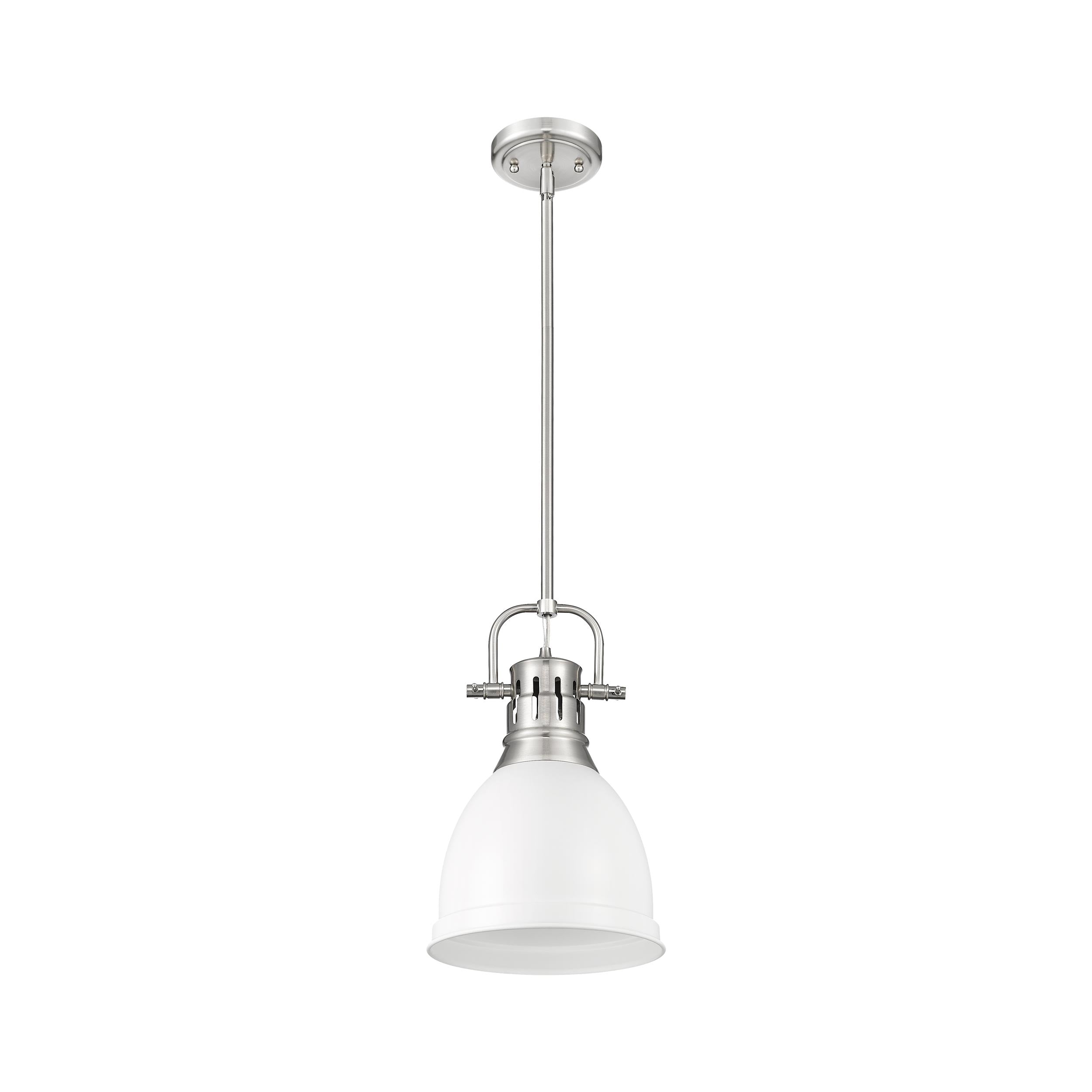 Yep by Golden Lighting Duncan 1-light 9in Rod Hung Pendant in Pewter and Matte White shade - - Golden Lighting