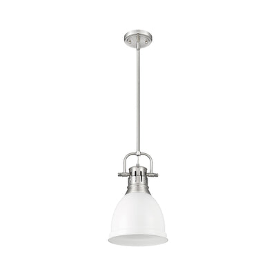 Yep by Golden Lighting Duncan 1-light 9in Rod Hung Pendant in Pewter and Matte White shade - - Golden Lighting