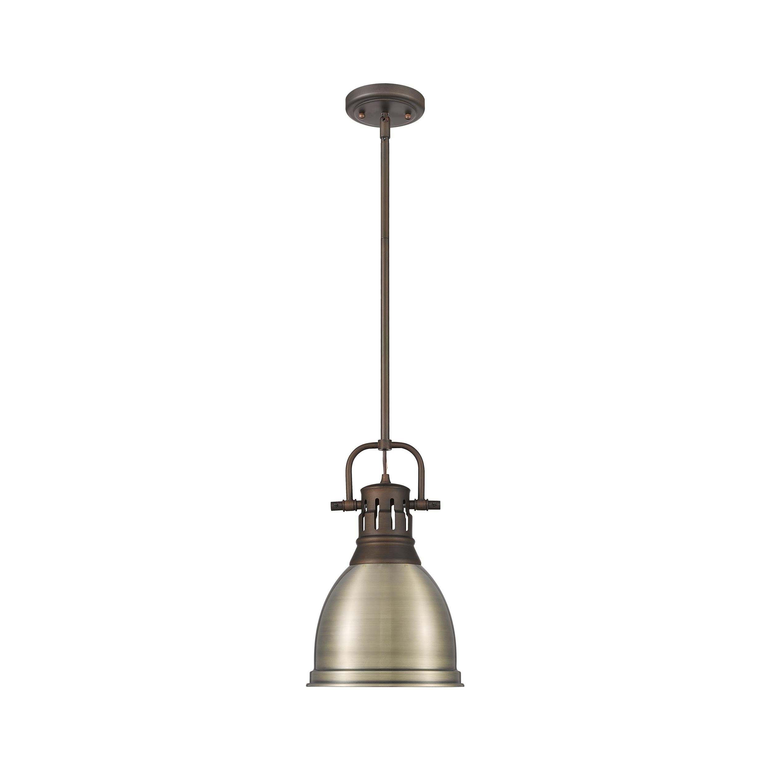 Yep by Golden Lighting Duncan 1-light 9in Rod Hung Pendant in Rubbed Bronze and Aged Brass shade - - Golden Lighting