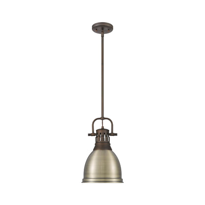 Yep by Golden Lighting Duncan 1-light 9in Rod Hung Pendant in Rubbed Bronze and Aged Brass shade - - Golden Lighting