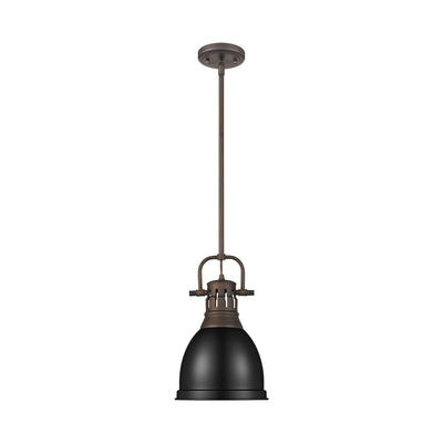 Yep by Golden Lighting Duncan 1-light 9in Rod Hung Pendant in Rubbed Bronze and Black shade - - Golden Lighting