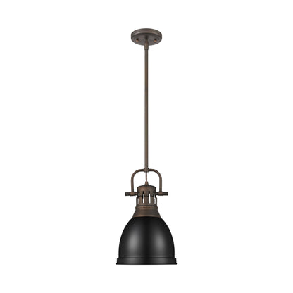 Yep by Golden Lighting Duncan 1-light 9in Rod Hung Pendant in Rubbed Bronze and Black shade - - Golden Lighting