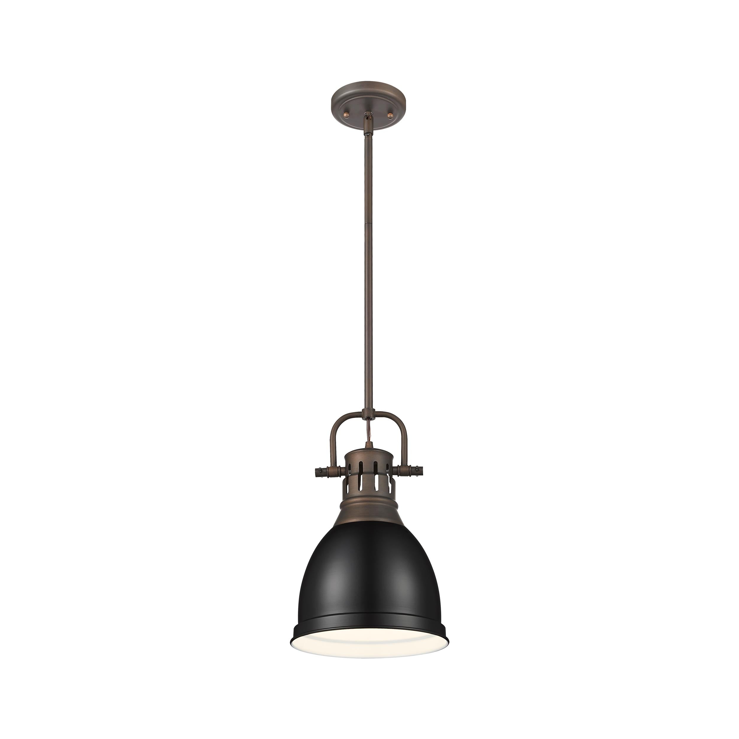 Yep by Golden Lighting Duncan 1-light 9in Rod Hung Pendant in Rubbed Bronze and Matte Black shade - - Golden Lighting