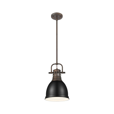 Yep by Golden Lighting Duncan 1-light 9in Rod Hung Pendant in Rubbed Bronze and Matte Black shade - - Golden Lighting