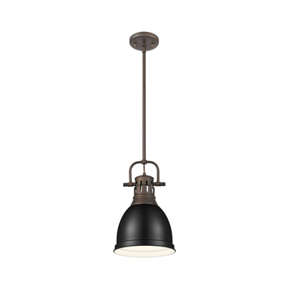 Yep by Golden Lighting Duncan 1-light 9in Rod Hung Pendant in Rubbed Bronze and Matte Black shade - - Golden Lighting