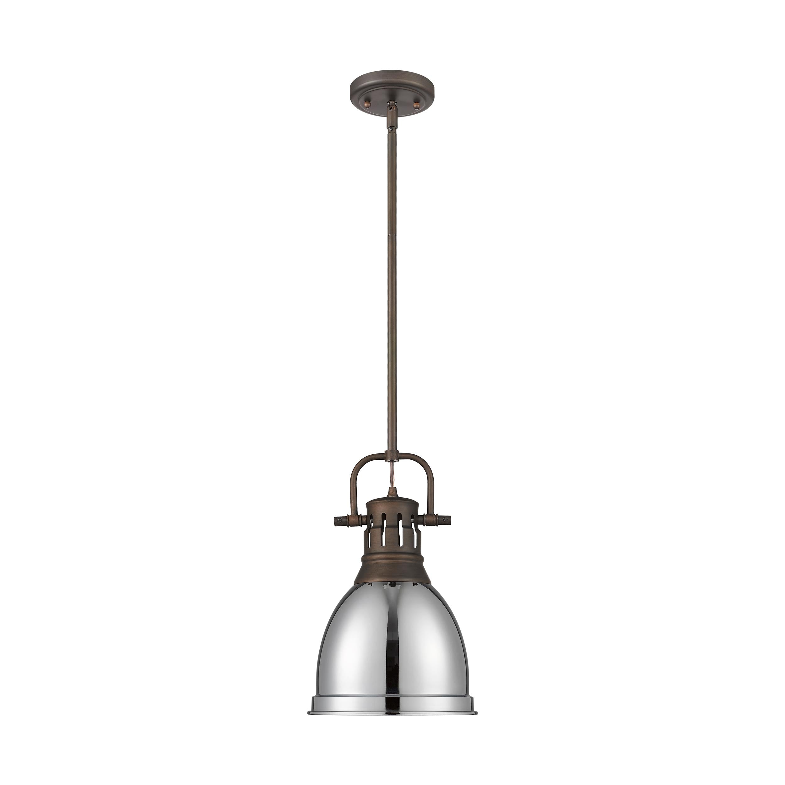 Yep by Golden Lighting Duncan 1-light 9in Rod Hung Pendant in Rubbed Bronze and Chrome shade - - Golden Lighting